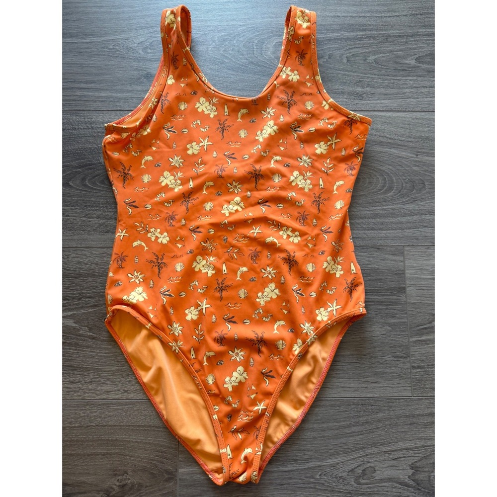 PacSun One Piece Swimsuit Size XL 12 Orange Floral Tropical Beach Summer
